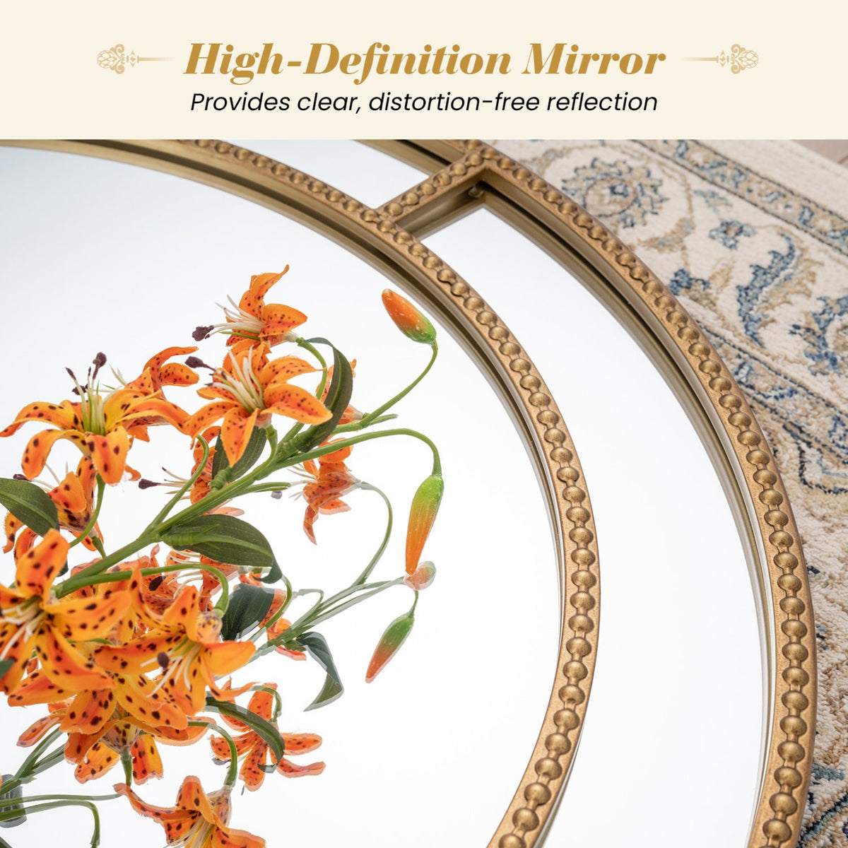 28 Inch Gold Round Wall Mirror with Beaded Frame for Living Room Entryway-Golden view 7
