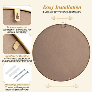 28 Inch Gold Round Wall Mirror with Beaded Frame for Living Room Entryway-Golden view 9