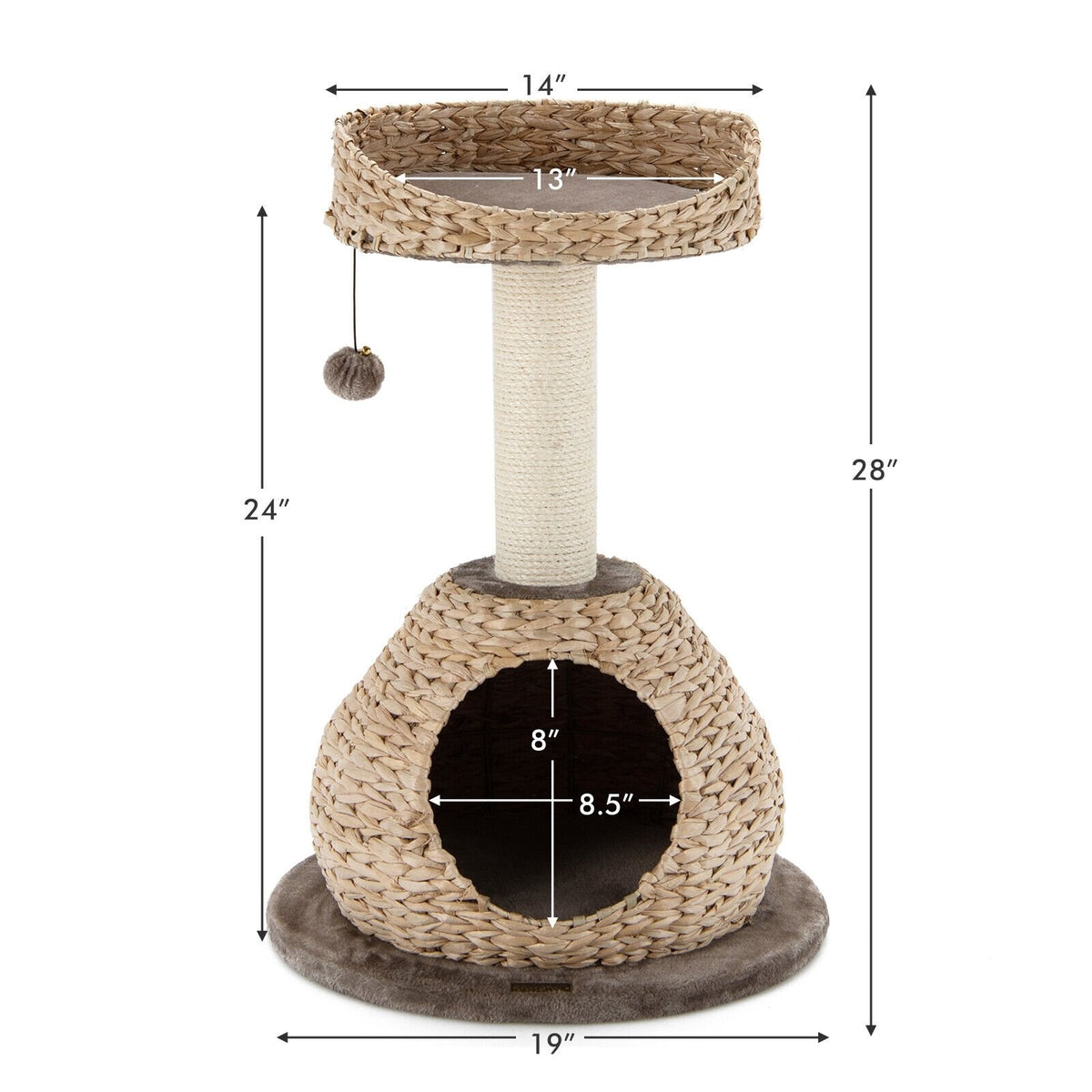 28 Inches Hand-Made Cat Tree Tower with Jump Platform-Coffee view 4