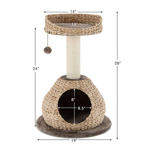 28 Inches Hand-Made Cat Tree Tower with Jump Platform-Coffee view 4