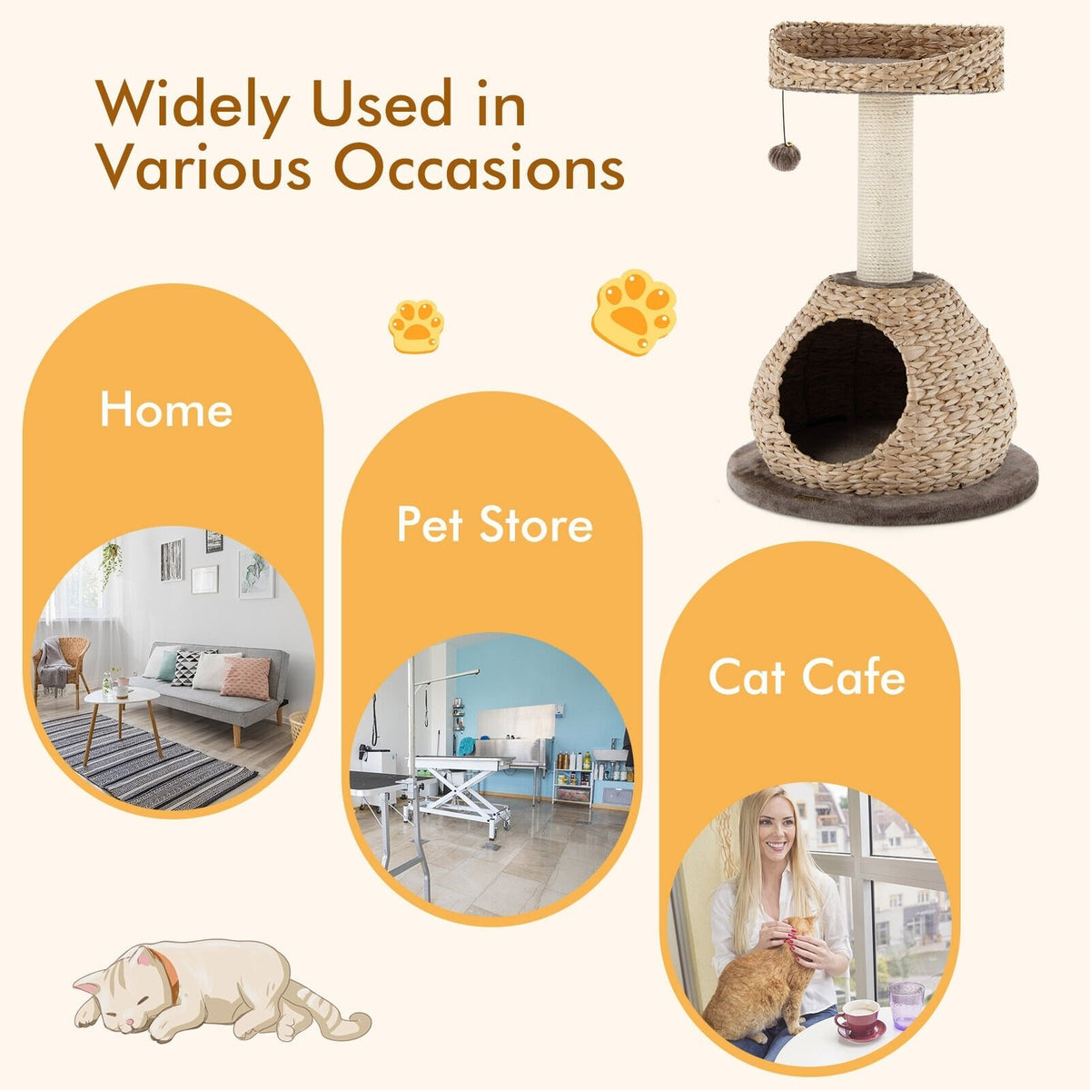 28 Inches Hand-Made Cat Tree Tower with Jump Platform-Coffee view 5