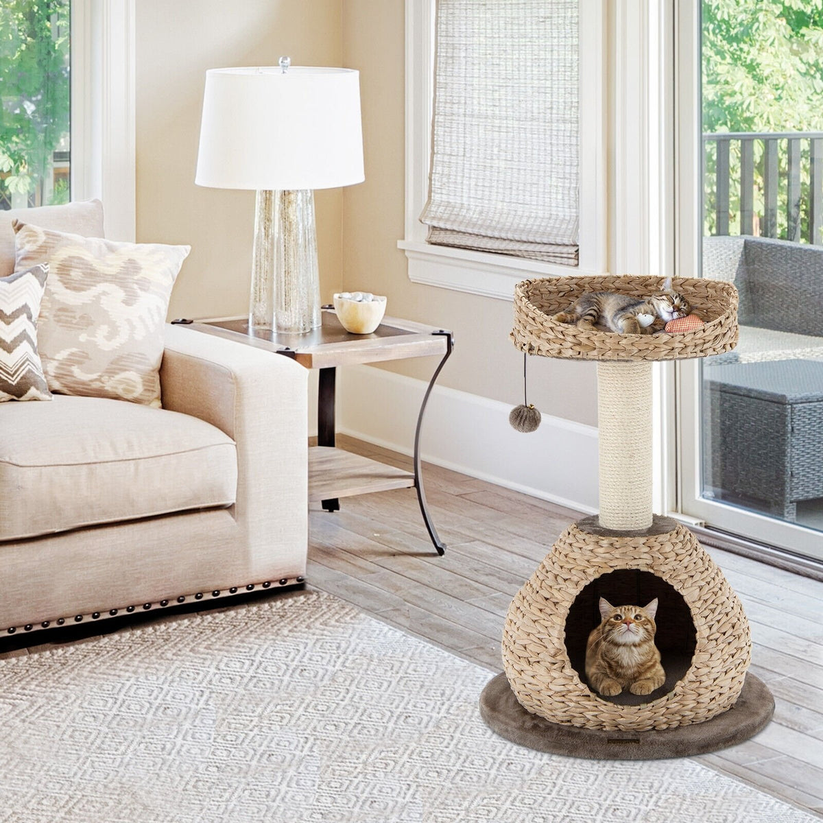 28 Inches Hand-Made Cat Tree Tower with Jump Platform-Coffee view 6