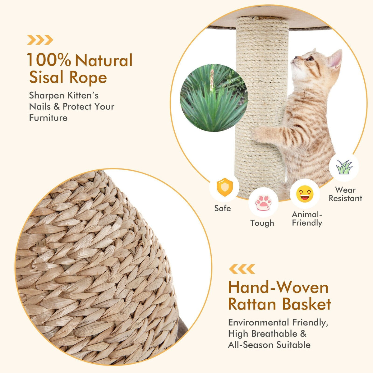 28 Inches Hand-Made Cat Tree Tower with Jump Platform-Coffee view 9