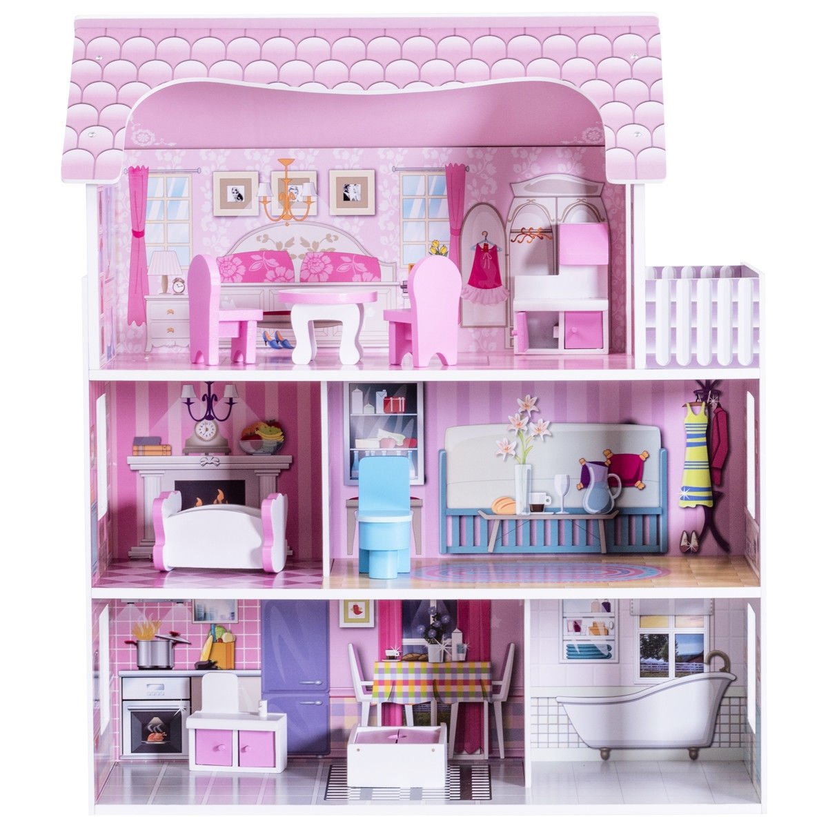 28 Inch Pink Dollhouse with Furniture view 4