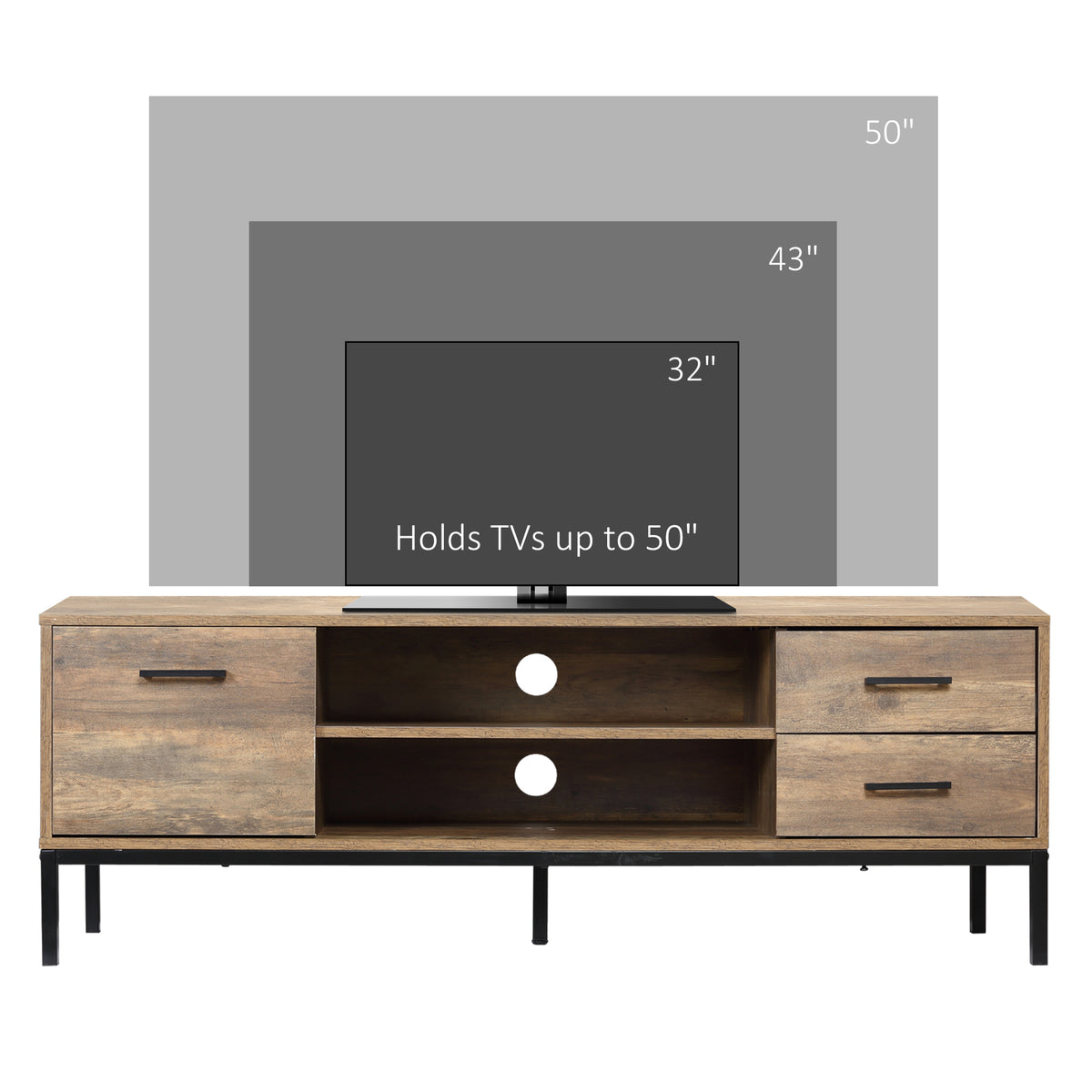 TV Stand for TV up to 50 Inches, TV Cabinet with Door, Open Storage and Drawers, TV Table with Steel Legs – view 12