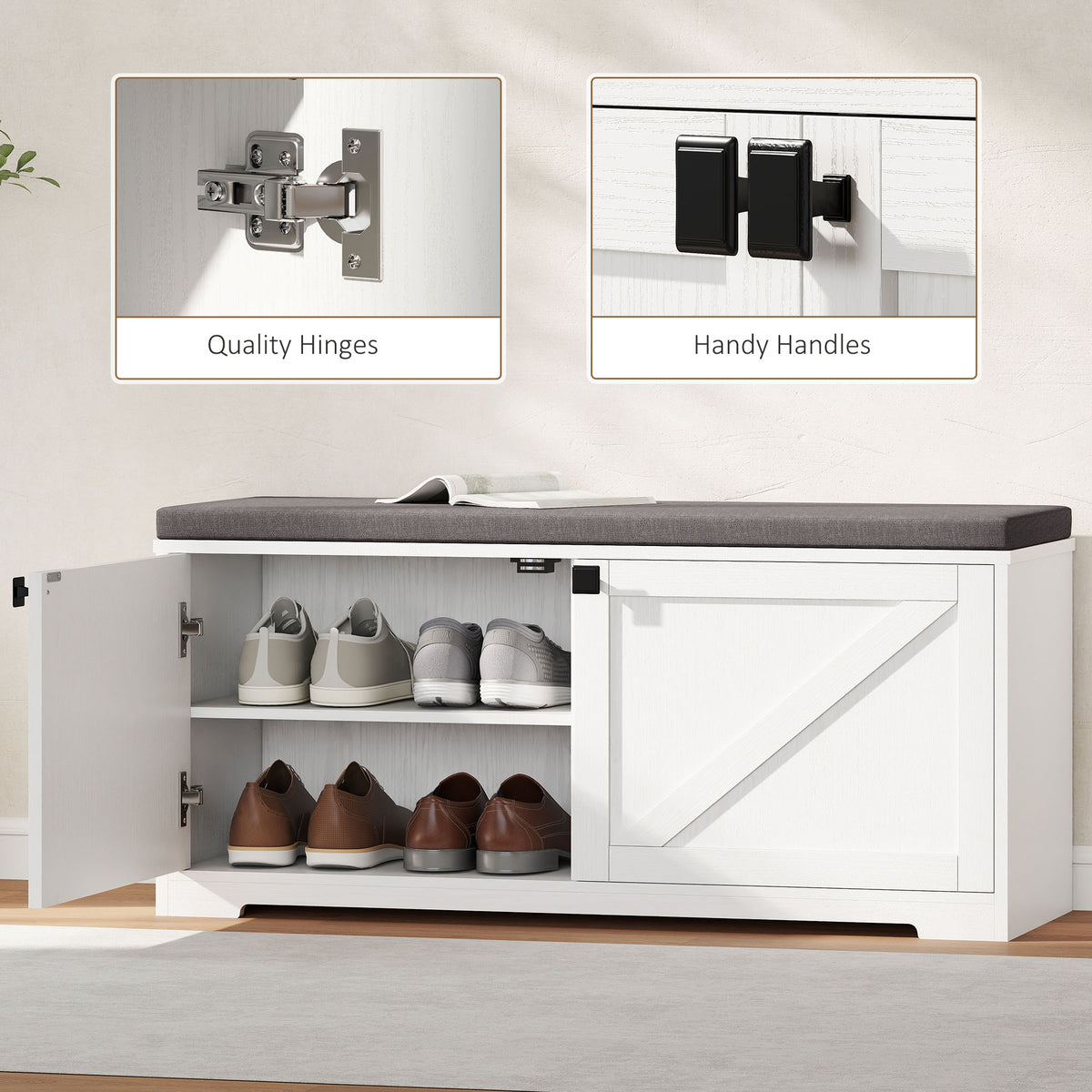 Shoe Storage Bench with Padded Seat, Entryway Bench Holds up to 352 lb, Shoe Organizer, 8 Pairs, Light Grey – view 27
