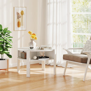 29.5 Inch Round Coffee Table with Storage Shelves for Small Space-White view 6