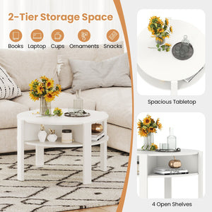 29.5 Inch Round Coffee Table with Storage Shelves for Small Space-White view 9