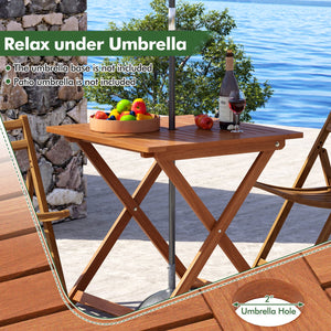 29.5 Inch x 29.5 Inch, Patio Dining Table with Teak Painting and Umbrella Hole view 8