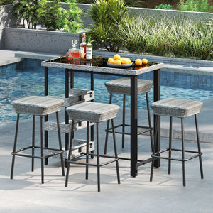 29.5 Inches Patio Bar Stools Set of 2 with Rattan Seat and Footrest view 3