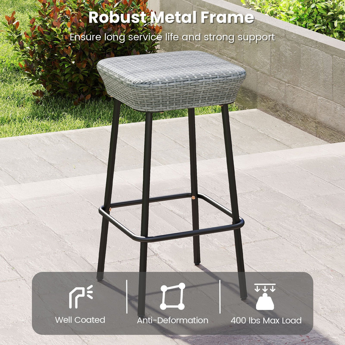 29.5 Inches Patio Bar Stools Set of 2 with Rattan Seat and Footrest view 6
