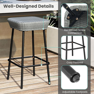 29.5 Inches Patio Bar Stools Set of 2 with Rattan Seat and Footrest view 7