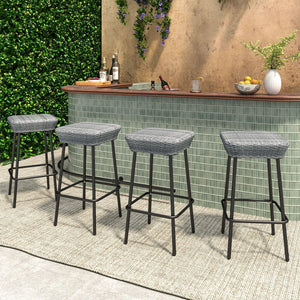 29.5 Inches Patio Bar Stools Set of 2 with Rattan Seat and Footrest view 8