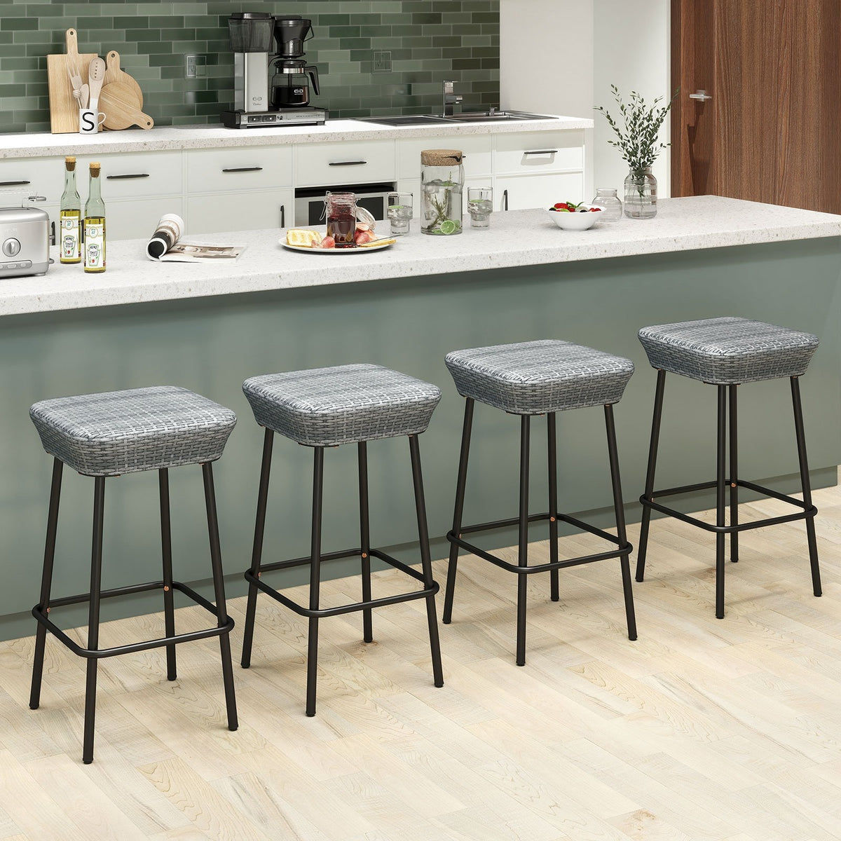 29.5 Inches Patio Bar Stools Set of 2 with Rattan Seat and Footrest view 9