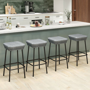 29.5 Inches Patio Bar Stools Set of 2 with Rattan Seat and Footrest view 9