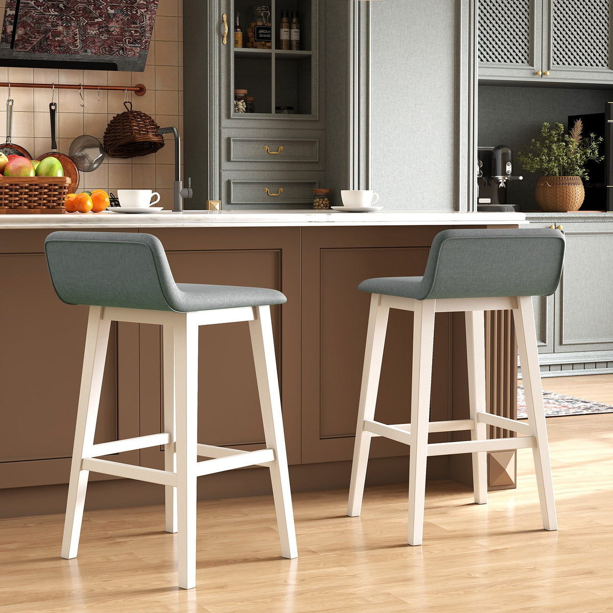 29 Inch Low-Back High-Top Chairs with Padded Seat and Rubber Wood Legs-White view 3
