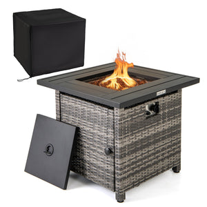 29 Inch Propane Rattan Firepit Table with Lava Rocks and Protective Cover-Gray view 4