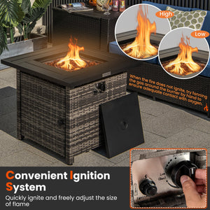 29 Inch Propane Rattan Firepit Table with Lava Rocks and Protective Cover-Gray view 6