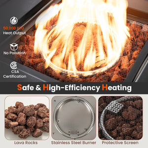 29 Inch Propane Rattan Firepit Table with Lava Rocks and Protective Cover-Gray view 8