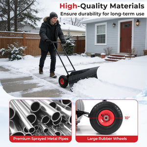 29 Inch Snow Pusher Heavy Duty Metal Shovel with Wheels and Adjustable Handle-Black view 5