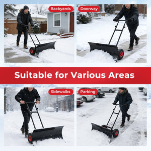 29 Inch Snow Pusher Heavy Duty Metal Shovel with Wheels and Adjustable Handle-Black view 8