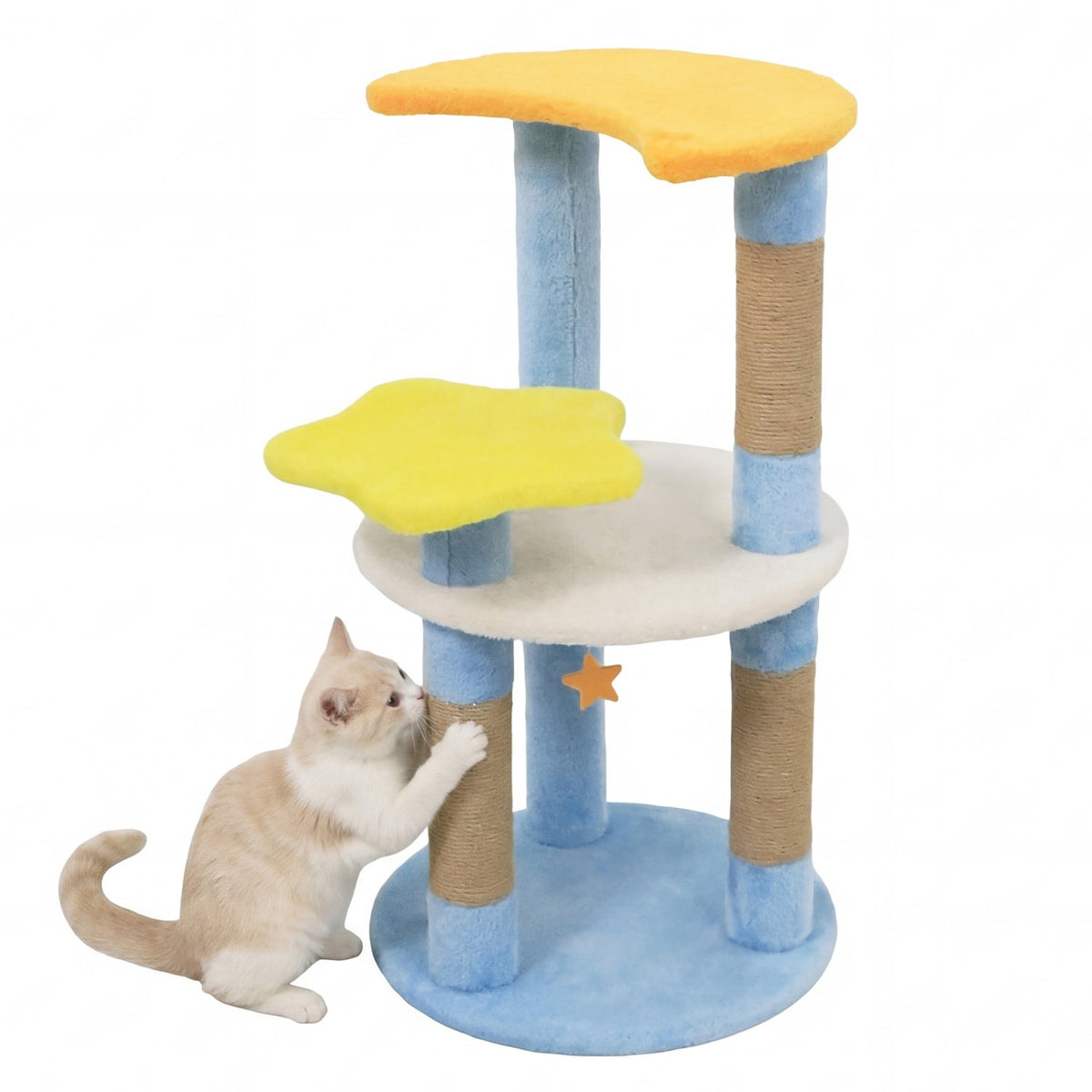 29 Inches Cute Modern Cat Tree with Star and Moon Shaped Platforms-Blue