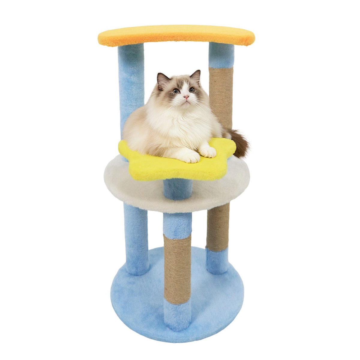 29 Inches Cute Modern Cat Tree with Star and Moon Shaped Platforms-Blue view 4
