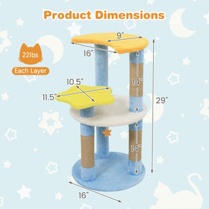 29 Inches Cute Modern Cat Tree with Star and Moon Shaped Platforms-Blue view 5