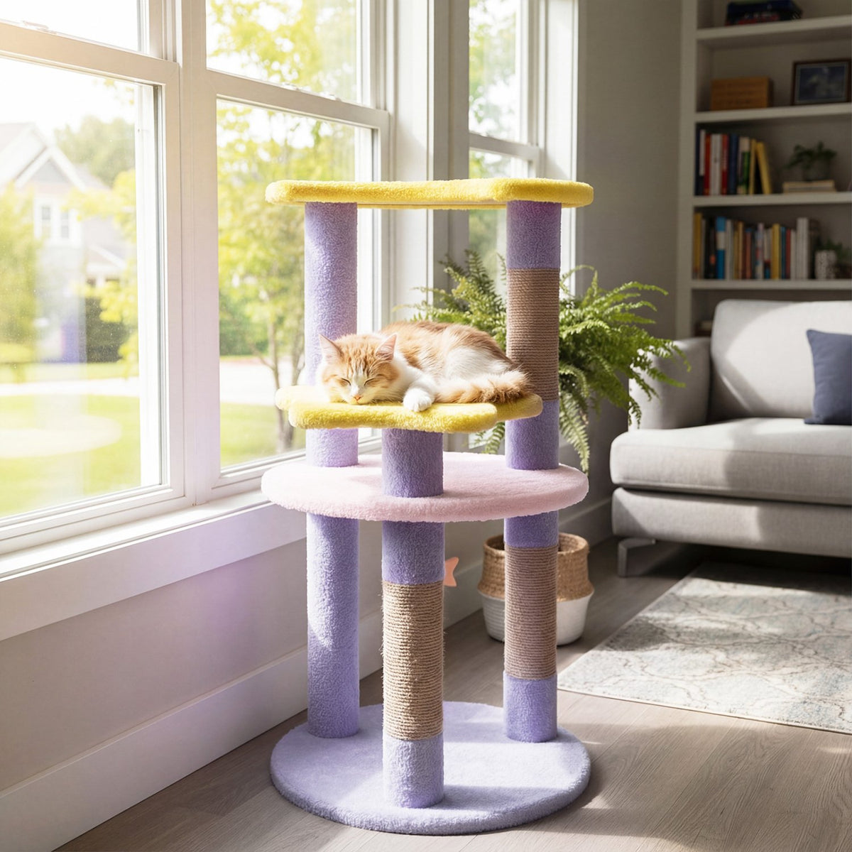 29 Inches Cute Modern Cat Tree with Star and Moon Shaped Platforms-Purple view 2