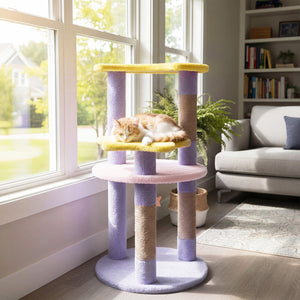 29 Inches Cute Modern Cat Tree with Star and Moon Shaped Platforms-Purple view 2