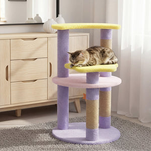 29 Inches Cute Modern Cat Tree with Star and Moon Shaped Platforms-Purple view 3