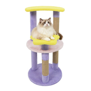 29 Inches Cute Modern Cat Tree with Star and Moon Shaped Platforms-Purple view 4