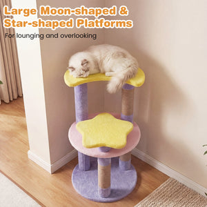 29 Inches Cute Modern Cat Tree with Star and Moon Shaped Platforms-Purple view 6