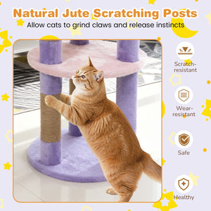 29 Inches Cute Modern Cat Tree with Star and Moon Shaped Platforms-Purple view 7