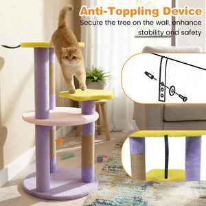 29 Inches Cute Modern Cat Tree with Star and Moon Shaped Platforms-Purple view 9