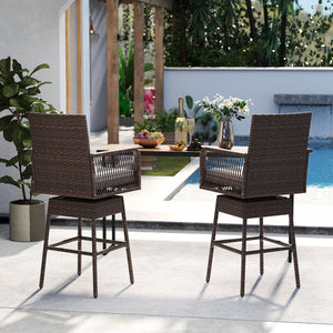 29 Inches Patio 360° Swivel Bar Stool with Cross-Woven Armrests and Seat Cushion-White view 3