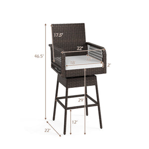 29 Inches Patio 360° Swivel Bar Stool with Cross-Woven Armrests and Seat Cushion-White view 4