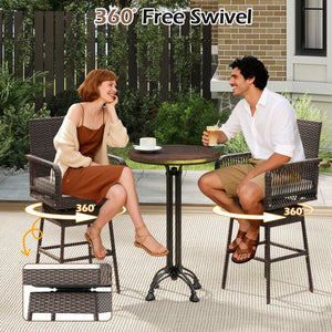 29 Inches Patio 360° Swivel Bar Stool with Cross-Woven Armrests and Seat Cushion-White view 6