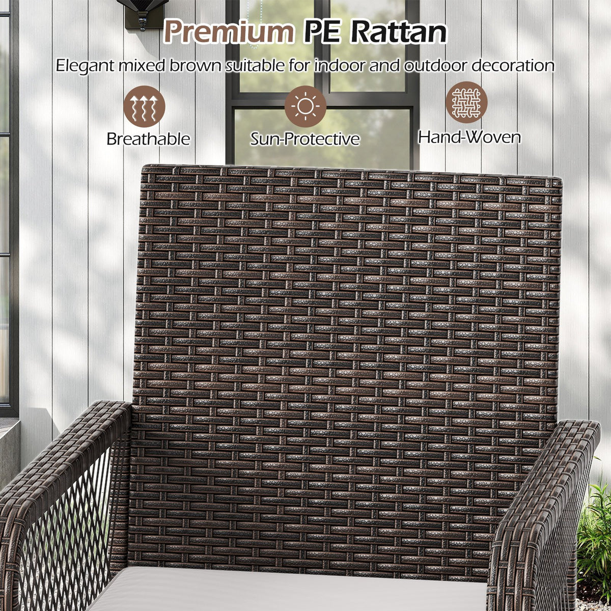29 Inches Patio 360° Swivel Bar Stool with Cross-Woven Armrests and Seat Cushion-White view 7