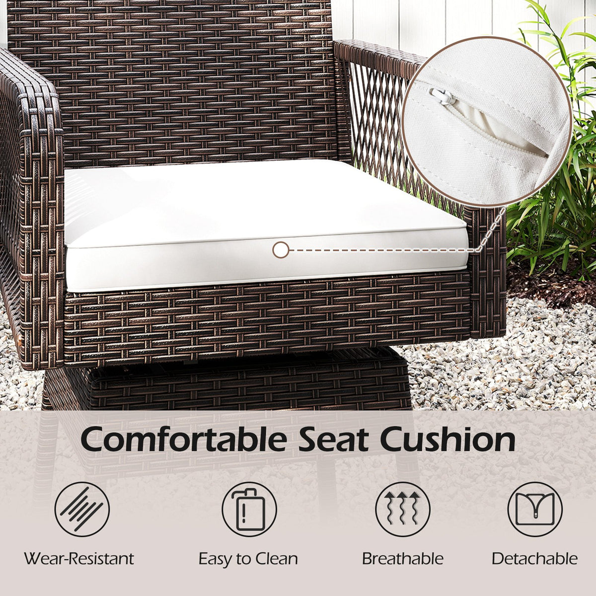 29 Inches Patio 360° Swivel Bar Stool with Cross-Woven Armrests and Seat Cushion-White view 9