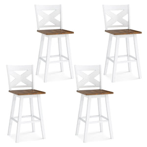 29 inches Rubberwood Swivel Barstools Set of 4 with Backrest and Large Seat-Wh ite