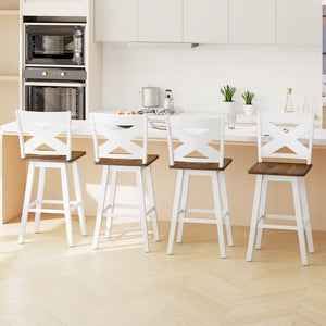 29 inches Rubberwood Swivel Barstools Set of 4 with Backrest and Large Seat-Wh ite view 2