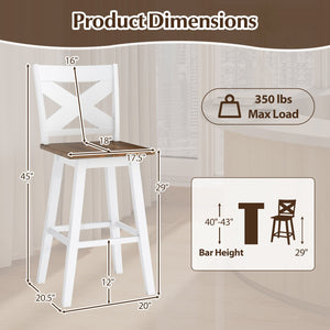 29 inches Rubberwood Swivel Barstools Set of 4 with Backrest and Large Seat-Wh ite view 3
