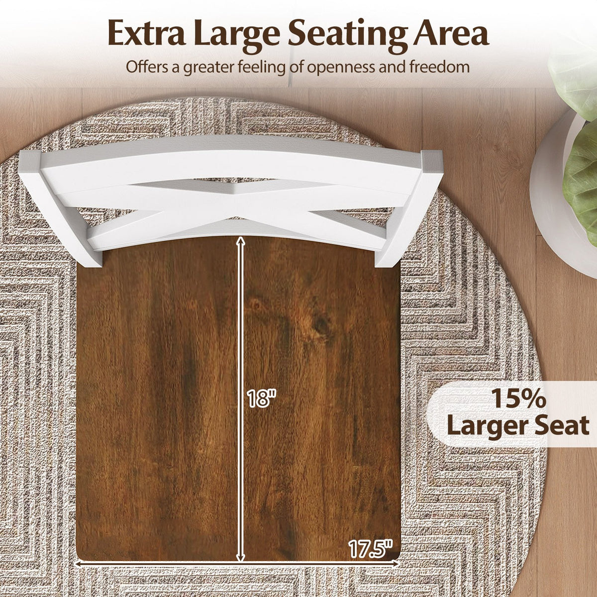29 inches Rubberwood Swivel Barstools Set of 4 with Backrest and Large Seat-Wh ite view 5