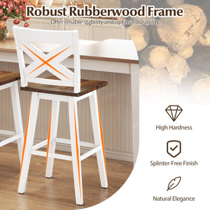 29 inches Rubberwood Swivel Barstools Set of 4 with Backrest and Large Seat-Wh ite view 6