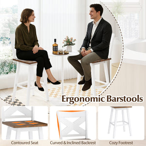 29 inches Rubberwood Swivel Barstools Set of 4 with Backrest and Large Seat-Wh ite view 7