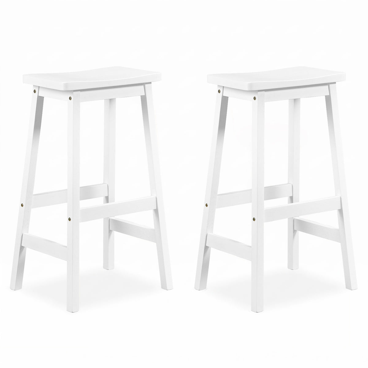 29 inches Set of 2 Saddle-Seat Counter Height Stools with Curved Seat and Footrests-Beige