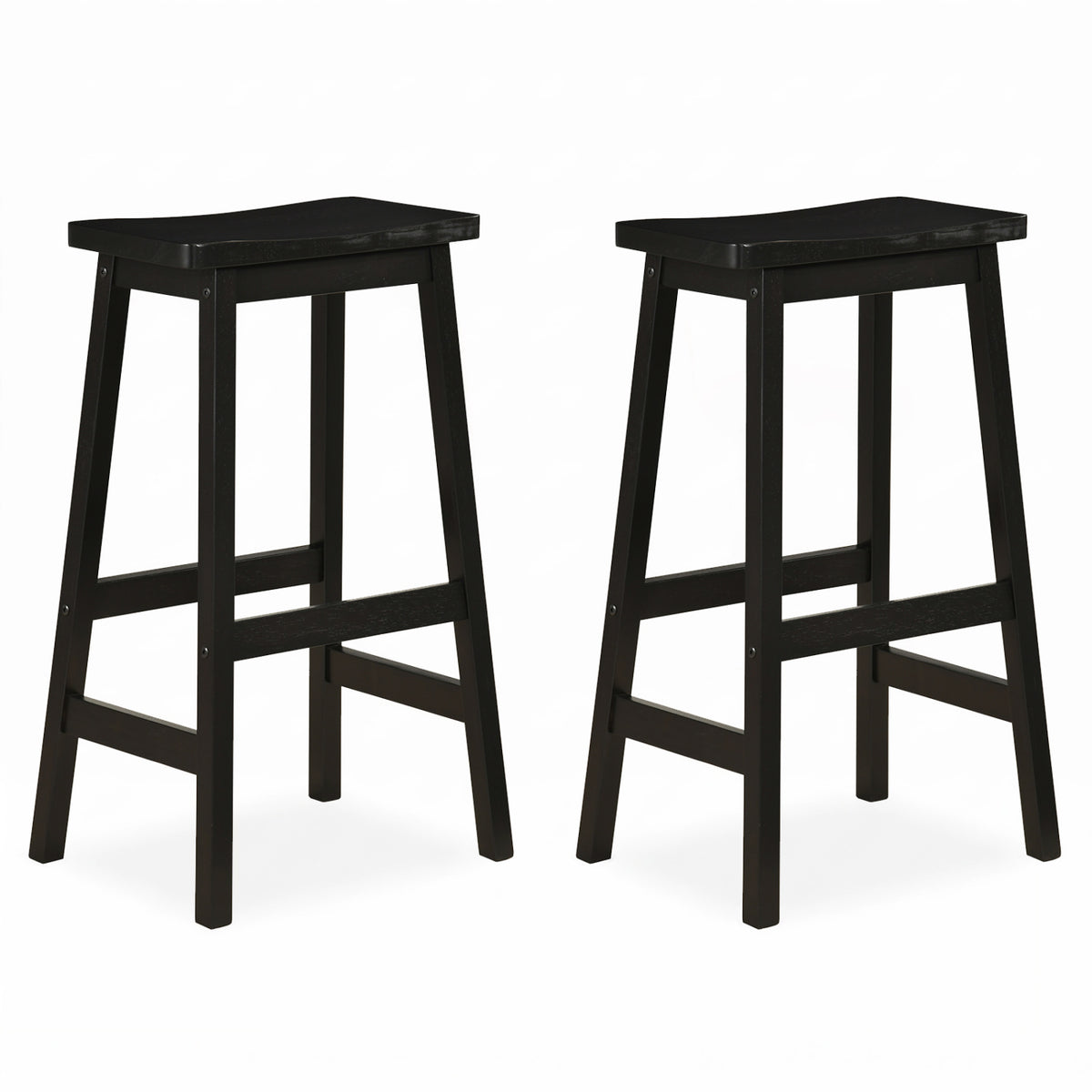 29 inches Set of 2 Saddle-Seat Counter Height Stools with Curved Seat and Footrests-Black