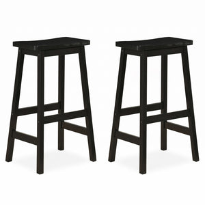 29 inches Set of 2 Saddle-Seat Counter Height Stools with Curved Seat and Footrests-Black