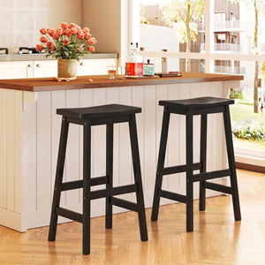 29 inches Set of 2 Saddle-Seat Counter Height Stools with Curved Seat and Footrests-Black view 2